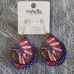 Isabella Patriotic Feather Teardrop Earrings in Red, White & Blue